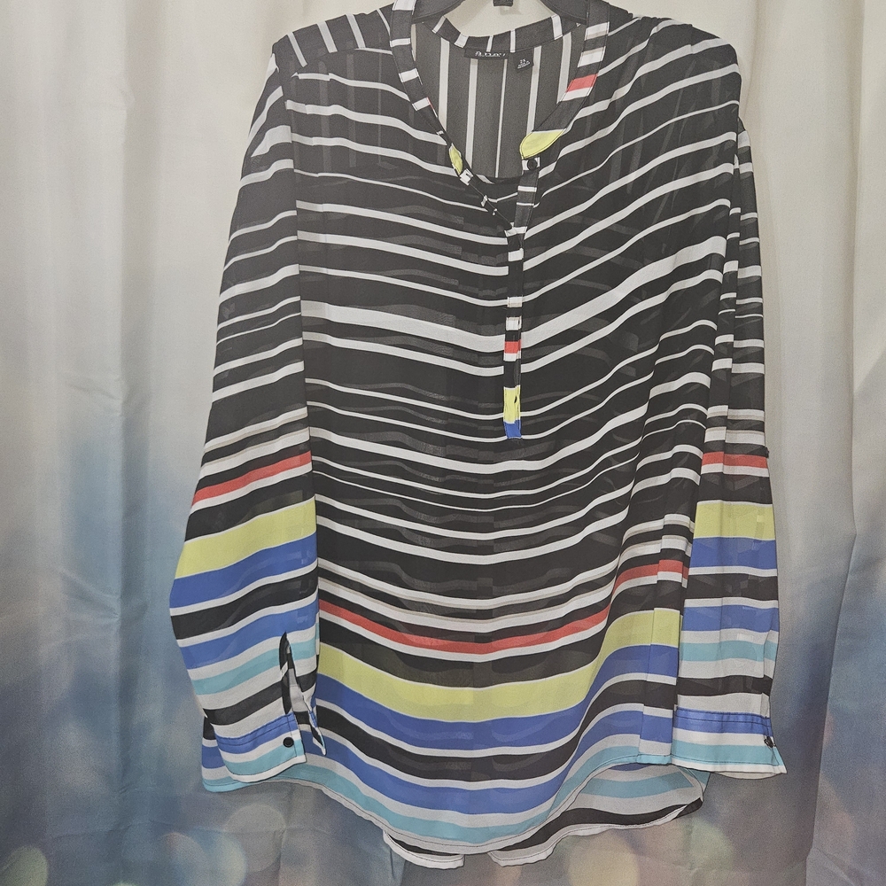 a.n.a Multicolor Striped Women's Blouse 2x